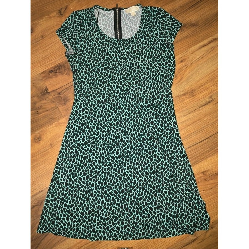 Michael Kors Dress Womens Size Medium Animal Print Short Sleeve A Line Green S30